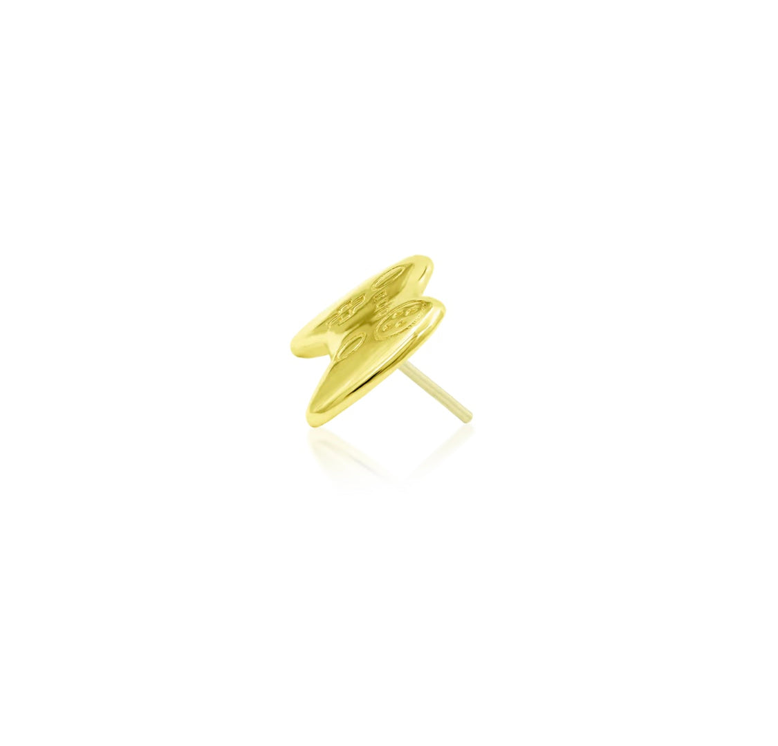 Close-up of 14ct solid gold gamer threadless top showing intricate controller button detail