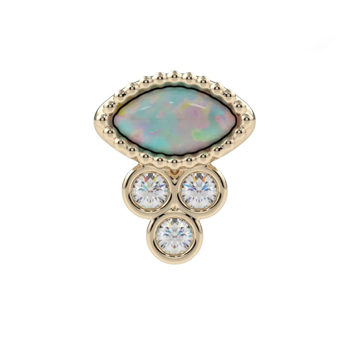 18ct gold Oculus Divina threadless top with moonstone and diamonds for helix and flat piercings