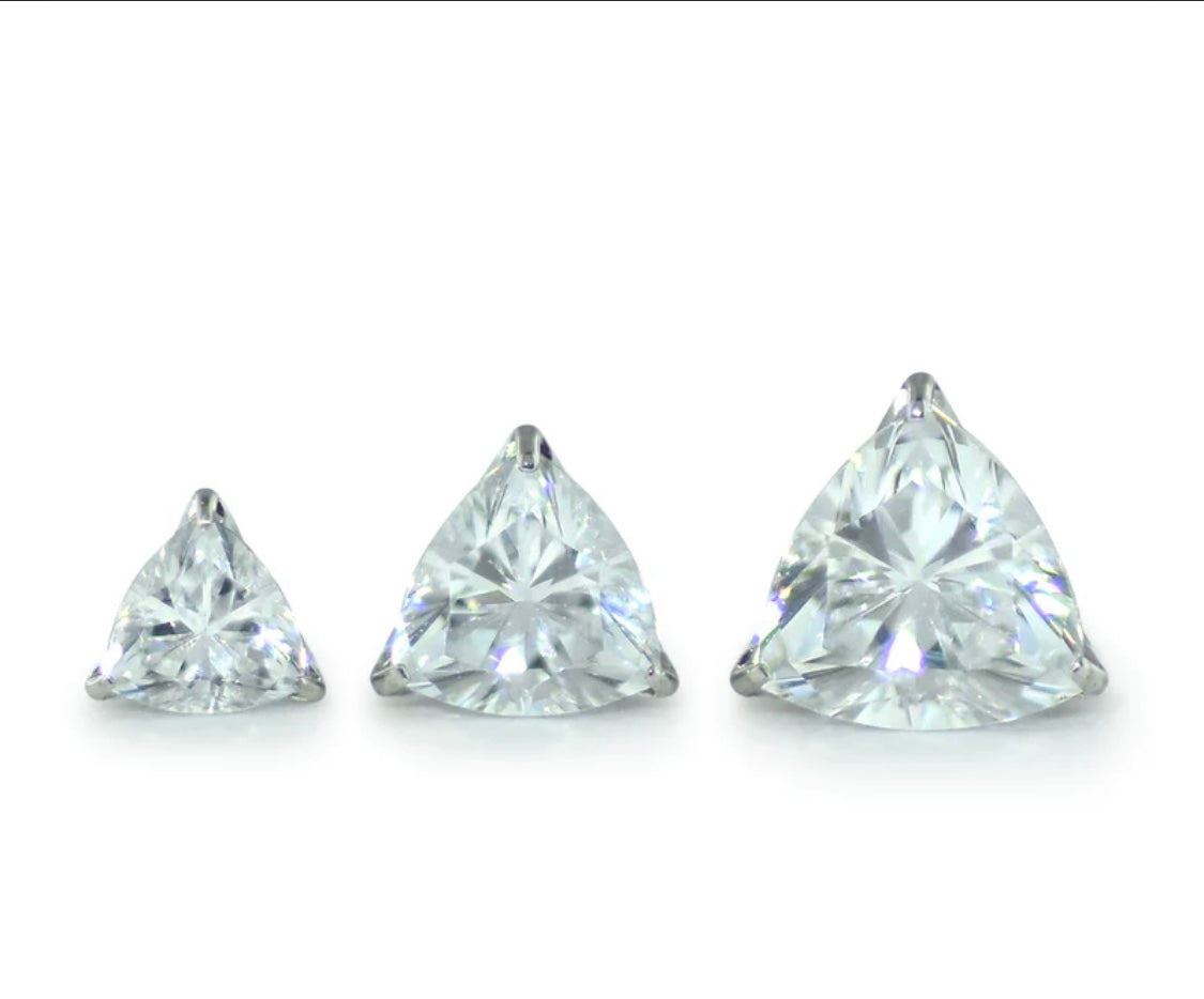 Implant-grade titanium trillion cut prong-set gemstone threadless top 3mm for tragus and helix piercings