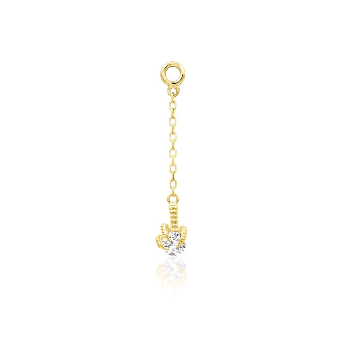 4ct gold Neither threadless top with 3mm CZ and 13mm chain for flat and lobe piercings