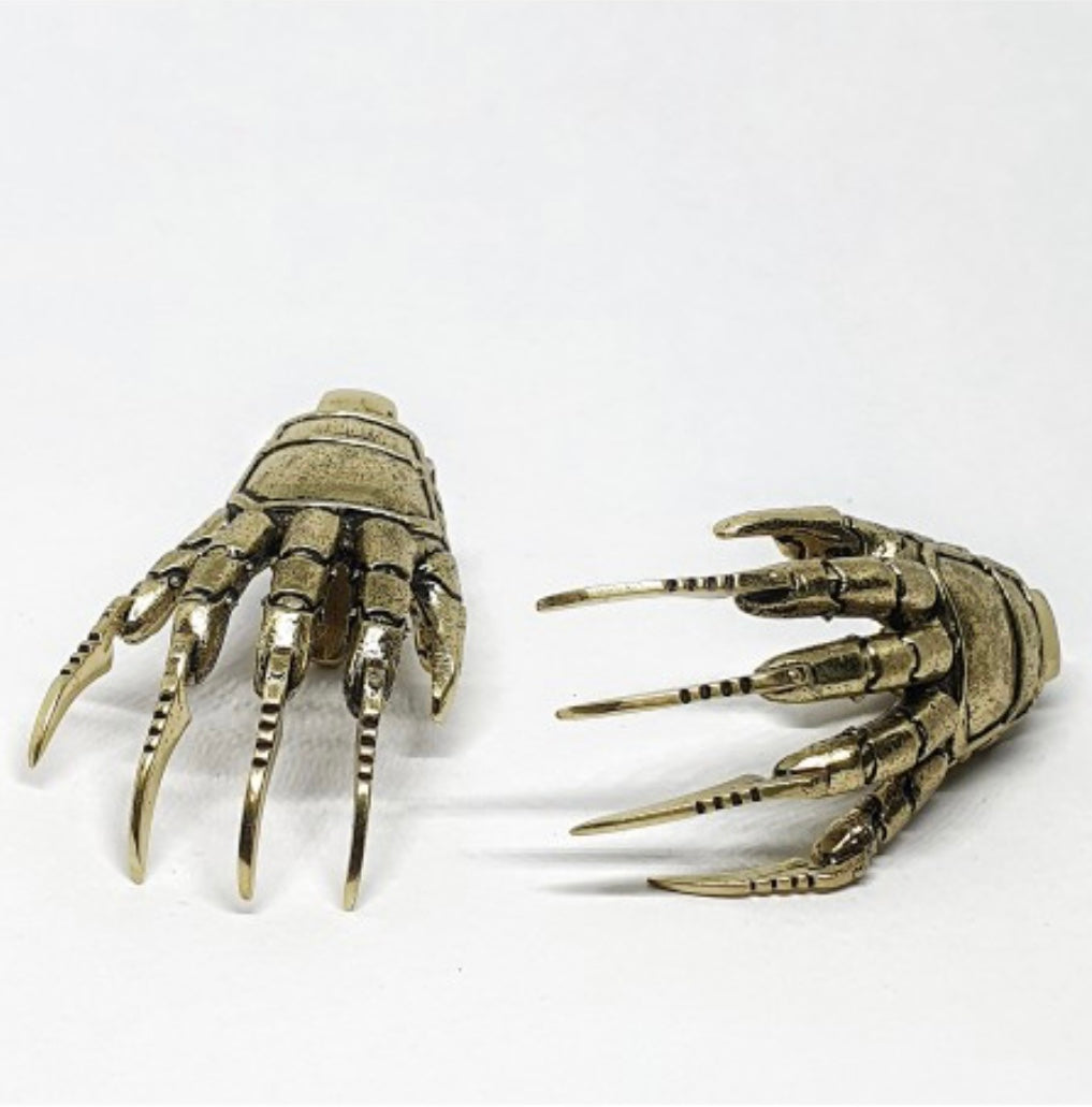 Limited edition Freddy Krueger glove brass ear weights 6mm for stretched lobes, 70 x 30mm horror-inspired design