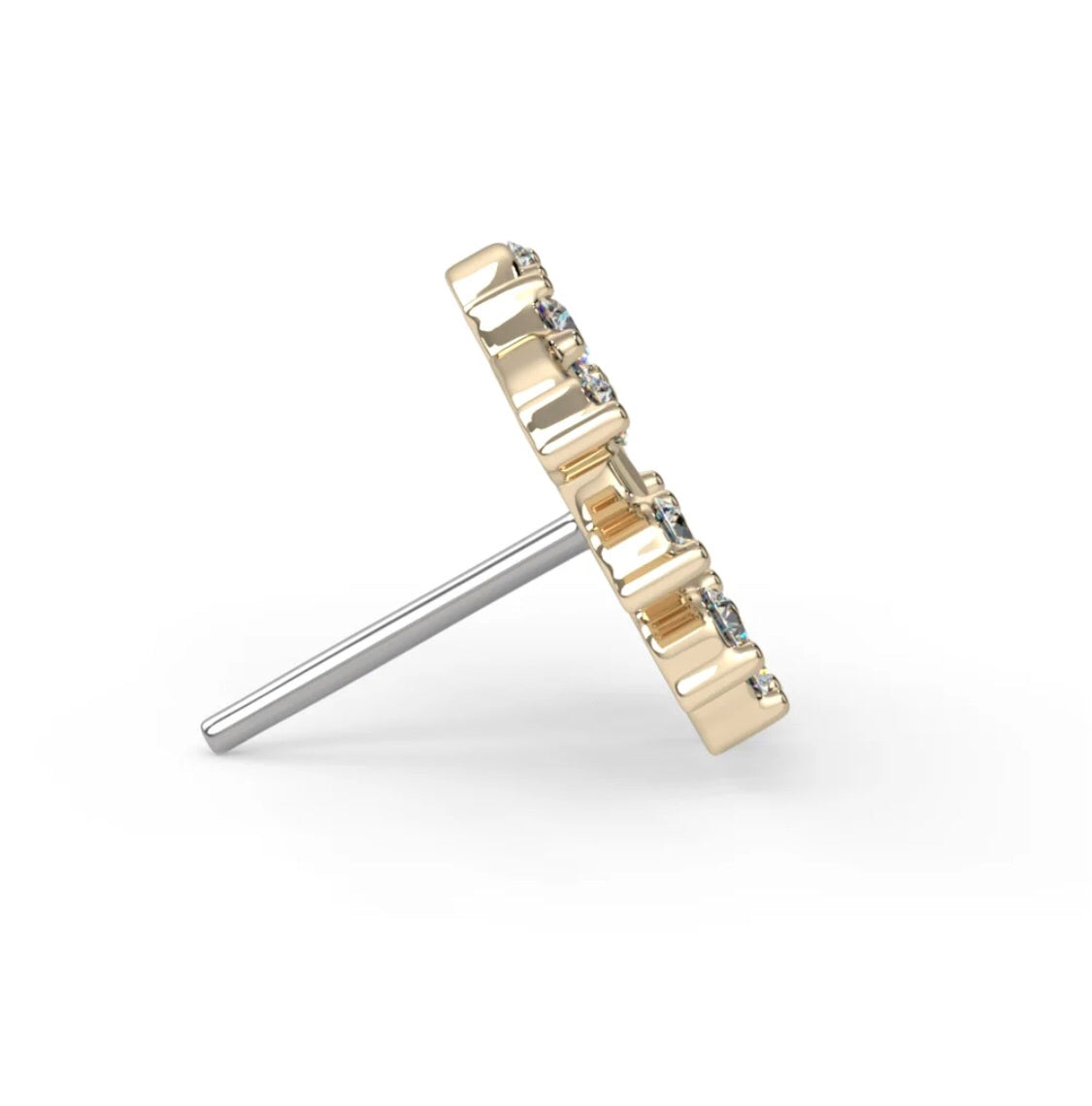 Close-up view of 18ct gold diamond fan threadless body jewellery showing detail and sparkle