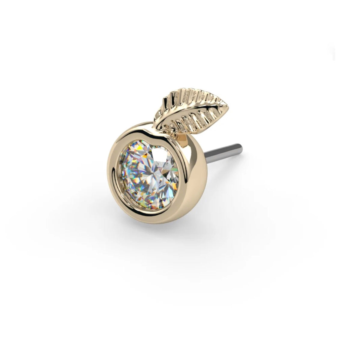 Close-up of 18ct solid gold Eden End threadless top showing CZ gemstone detail and craftsmanship