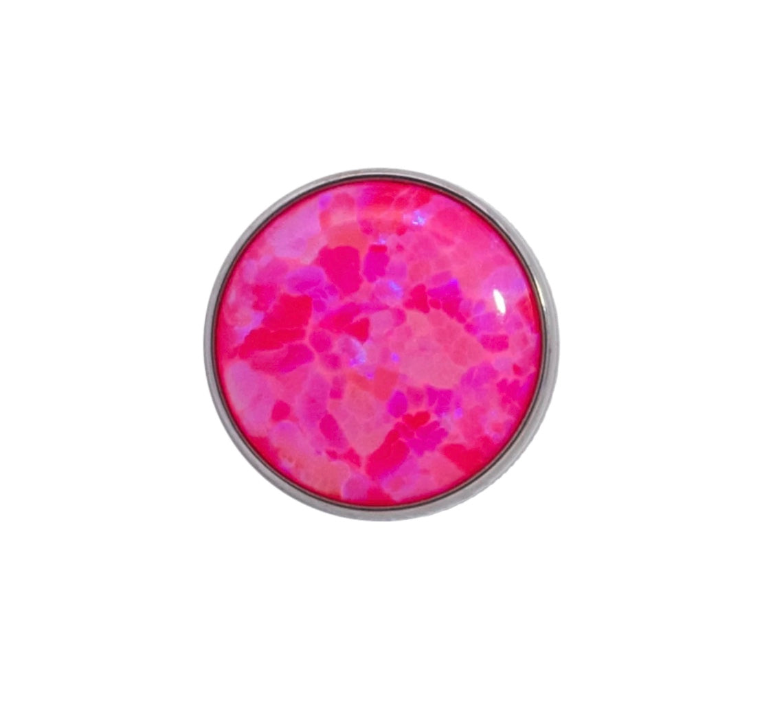 Titanium bezel set moonstone cabochon threadless top showing ethereal adularescent glow