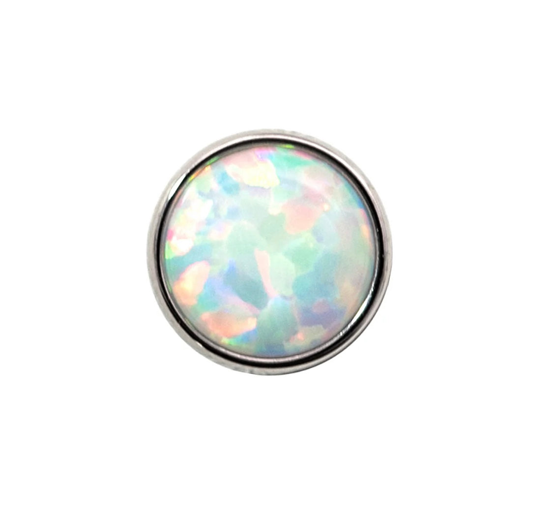 Implant-grade titanium bezel-set cabochon threadless tops with opal onyx moonstone agate tiger eye for all piercings