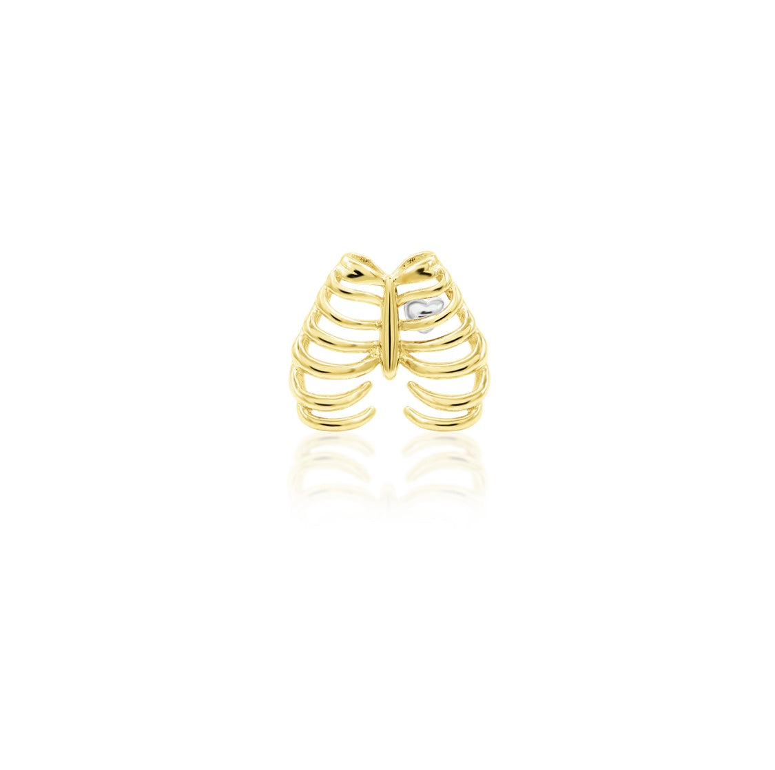 14ct gold rib cage threadless top with 2mm Swarovski CZ heart for flat and conch piercings