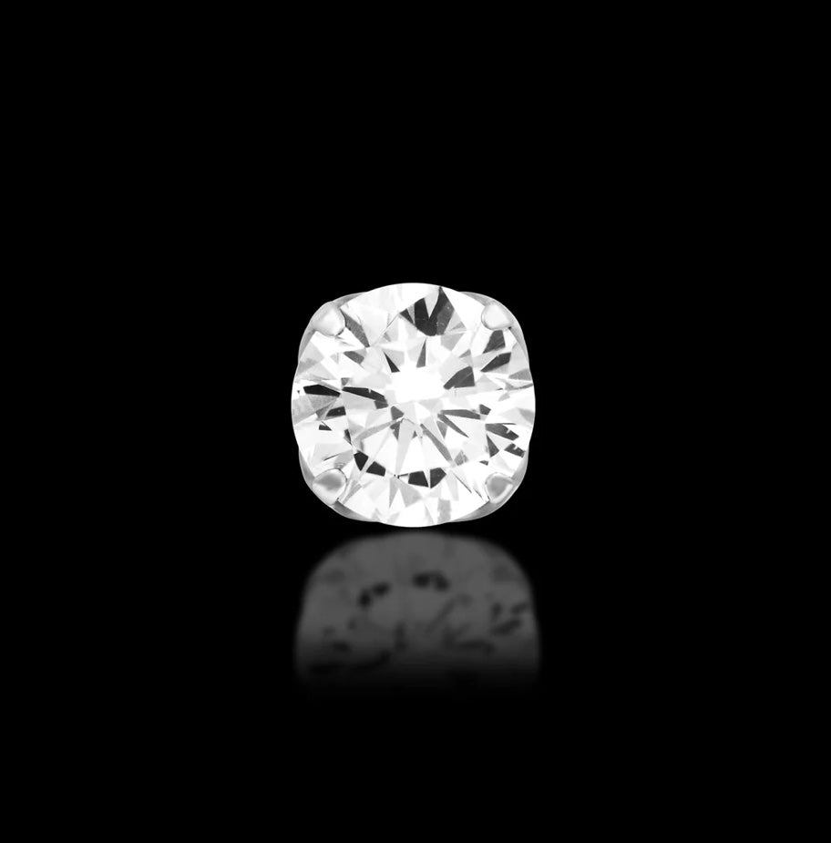 Implant-grade titanium prong-set CZ threadless tops mirror-polished for tragus nose helix and all piercings