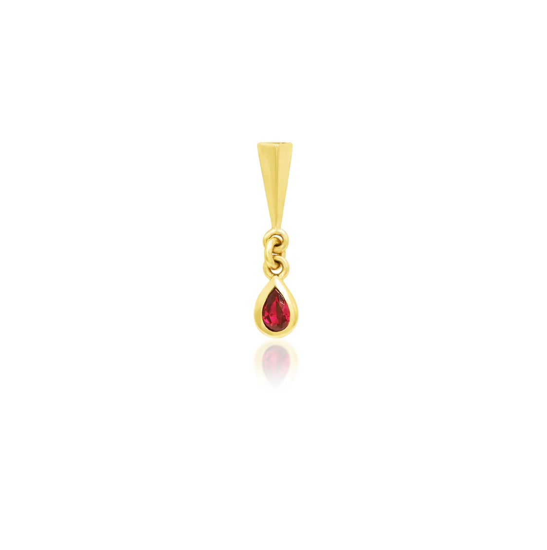 14ct gold Till Death dangle threadless top with garnet CZ pear stone 2.3mm x 12.7mm for helix flat conch and lobe piercings
