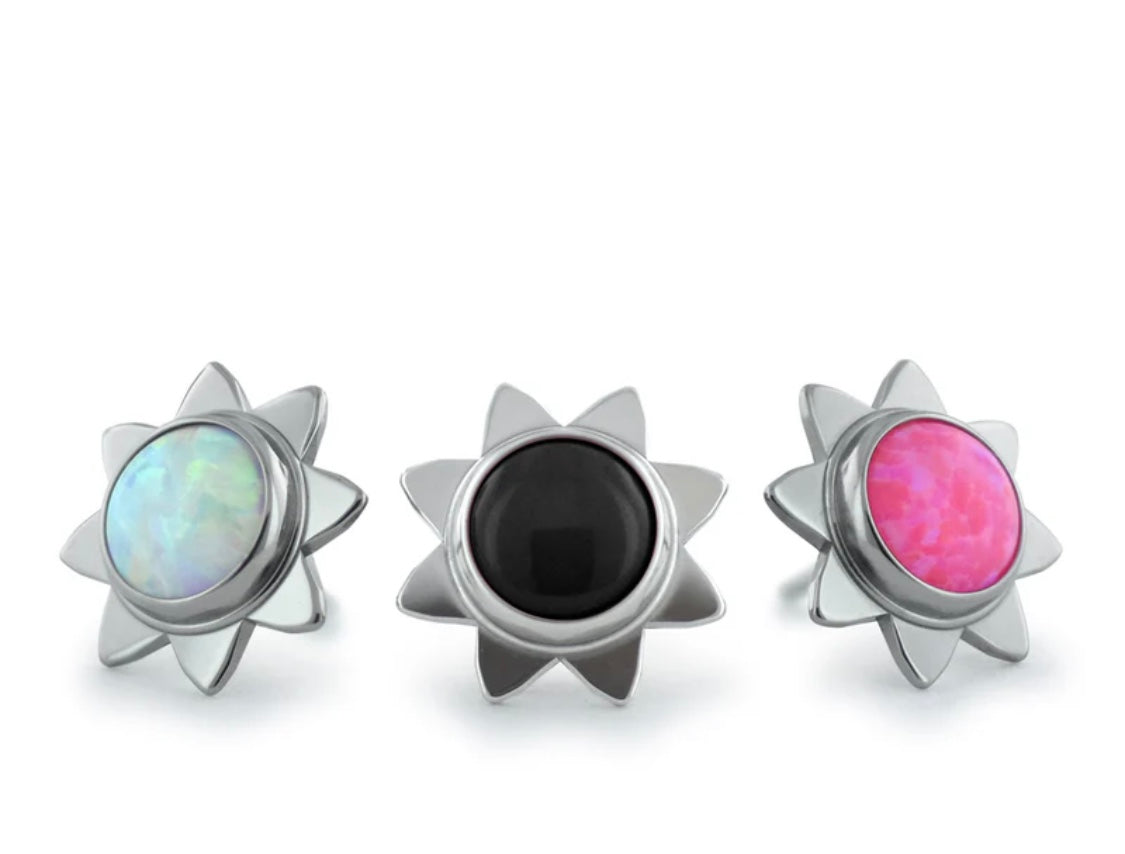 Implant-grade titanium sun cabochon threadless ends available in 2.5mm 3mm 4mm for tragus nose and helix piercings